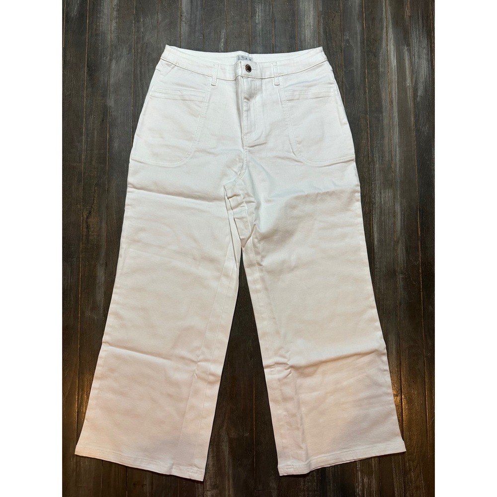 Joan‎ Rivers Womens White Wide Leg Crop Pants High Waist Patch Pocket Denim 12